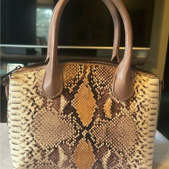 A New Day brand Python-Pattern Tote Handbag in Brown and Tan - Picture 2 of 7